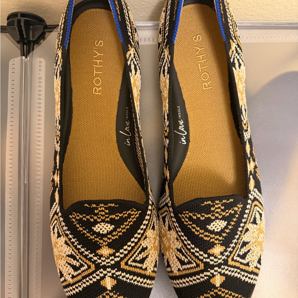 Rothy's Black, Gold & Cream Geometric Knit Flats - Picture 2 of 3